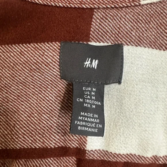 H&M Men’s Rust Burgundy Plaid Flannel Shacket Shirt Jacket Size M - Picture 7 of 12